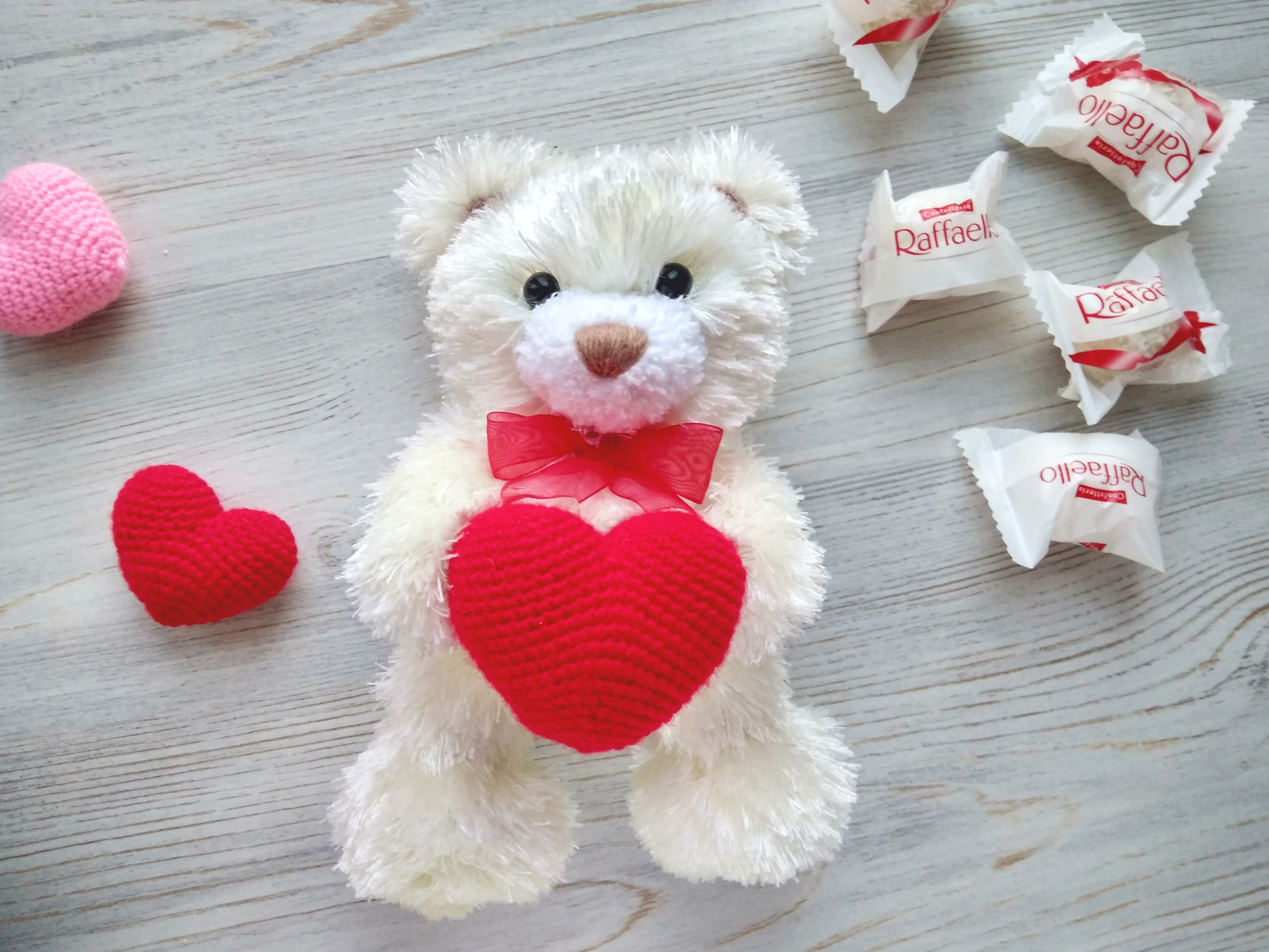 Knitted bear with a heart - My, Needlework without process, Needlework, Handmade, With your own hands, Bear, Teddy bear, Valentine's Day, Longpost, The Bears
