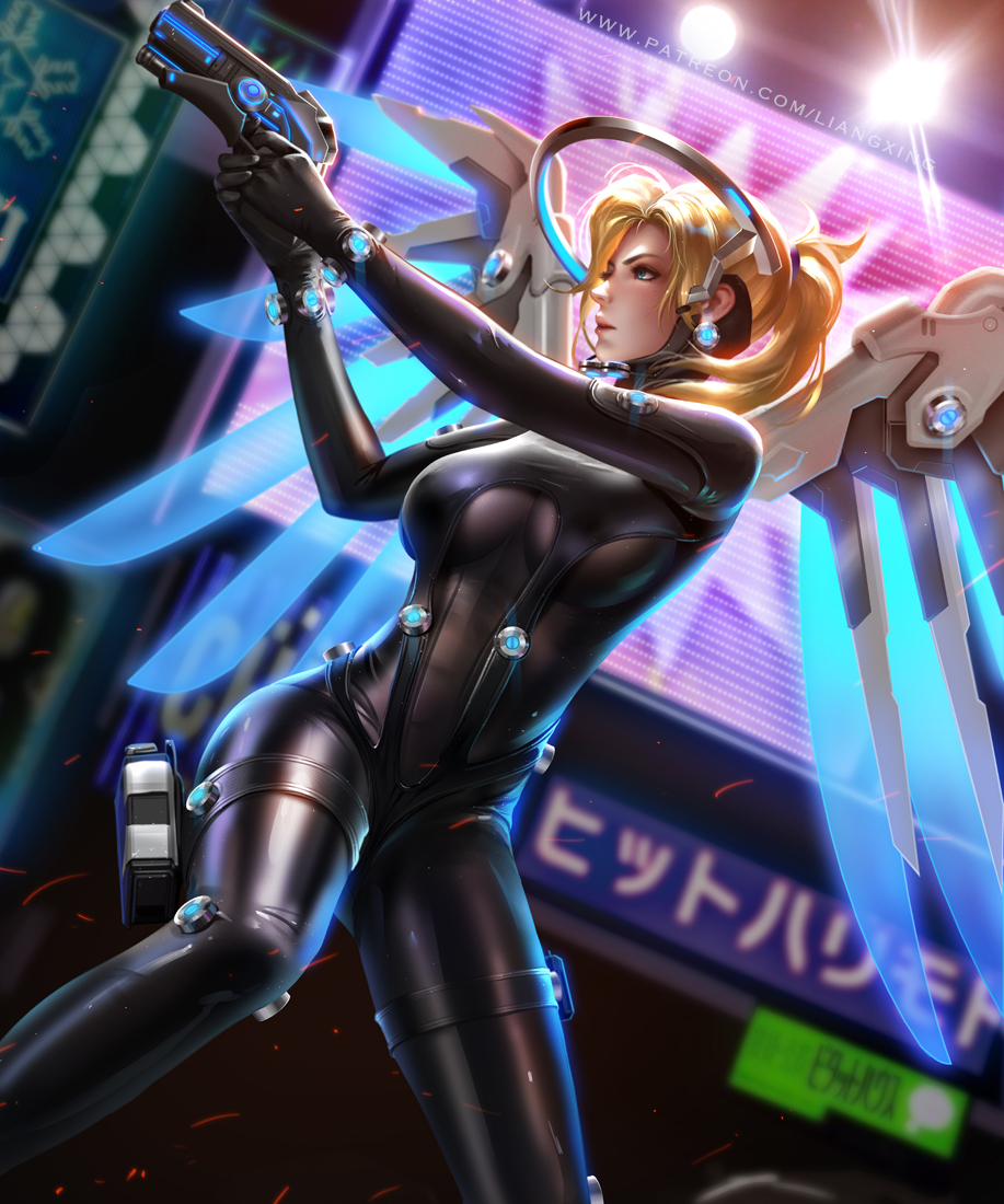 Gantz Mercy - Overwatch, Art, Mercy, Anime, Gantz, Liang xing, Liang-Xing, Ganz