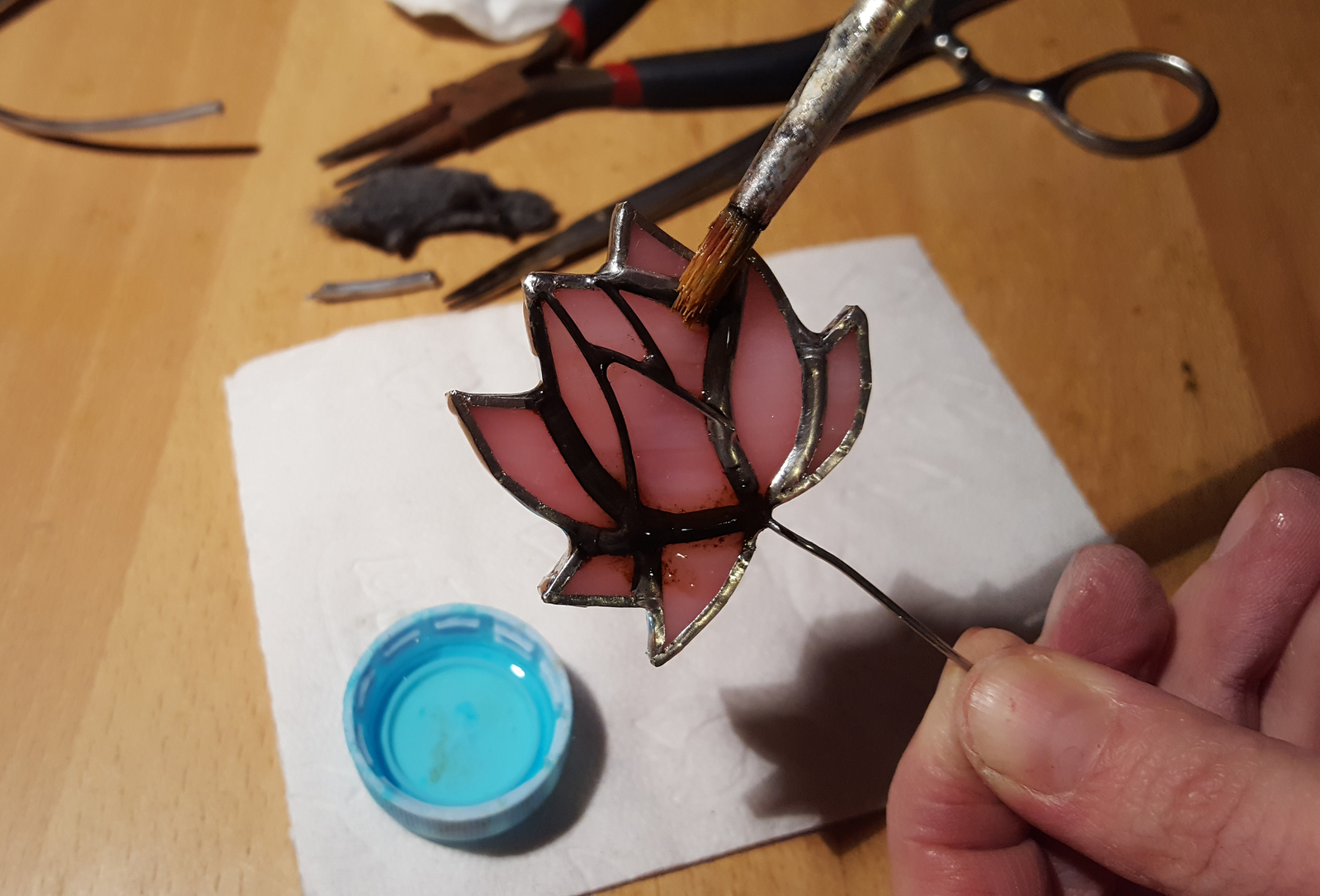 Making a glass flower (process) - My, , Decoration, Longpost, Brooch, Stained glass window by Tiffany, Needlework with process