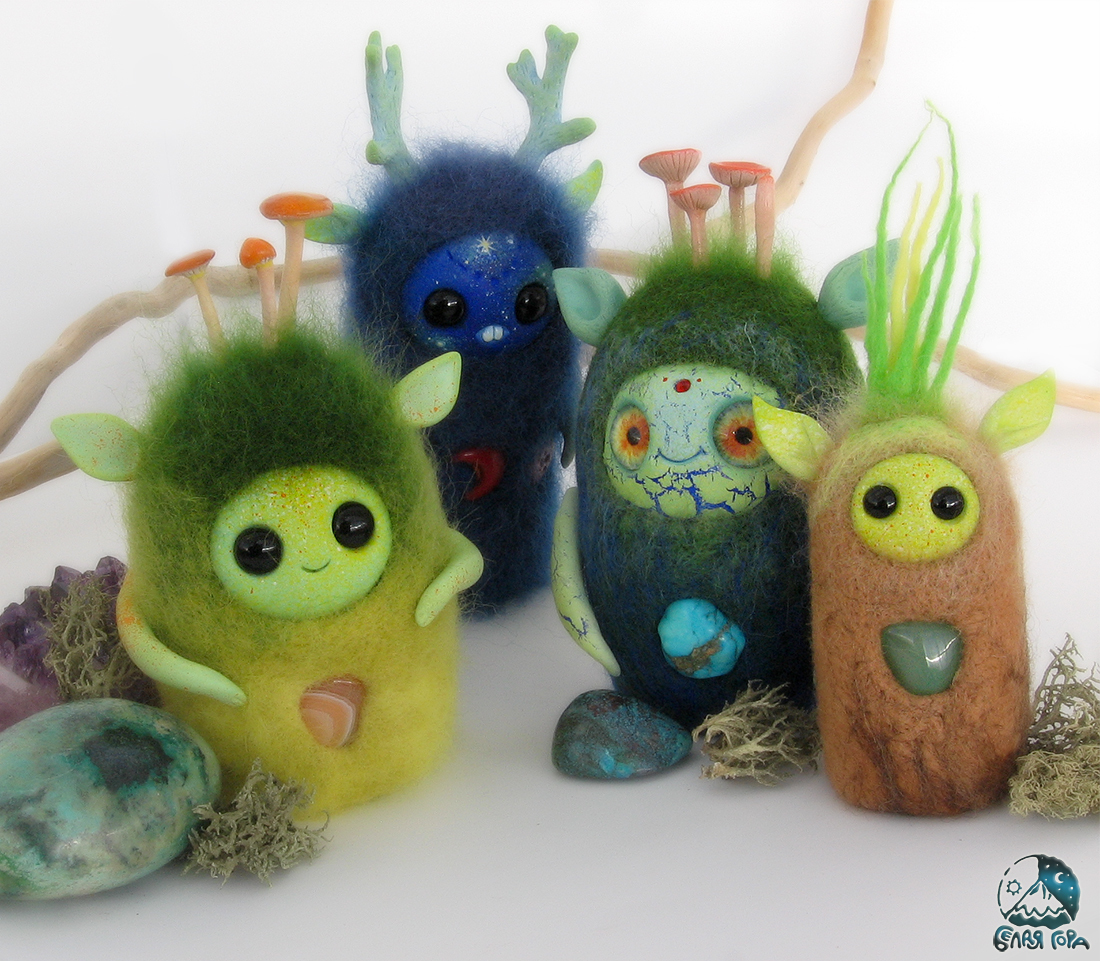 Guardians of the Forest - My, Needlework without process, Dry felting, Polymer clay, Minerals, Longpost