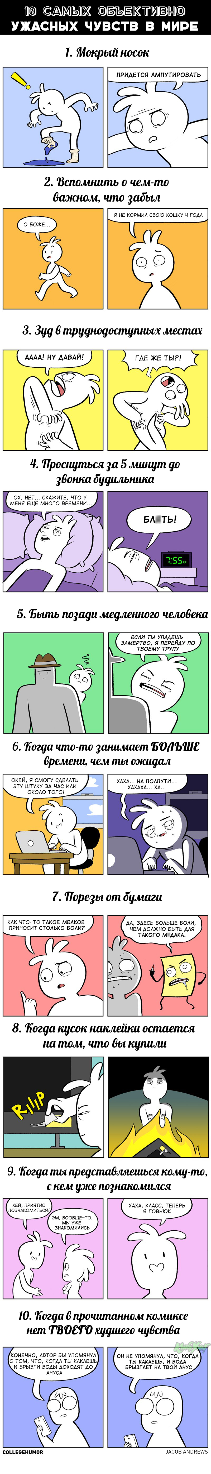 10 самых ужасных чувств в мире - Комиксы, Перевод, Collegehumor, Jacob Andrews, Чувства, Утро, Жизненно, Длиннопост