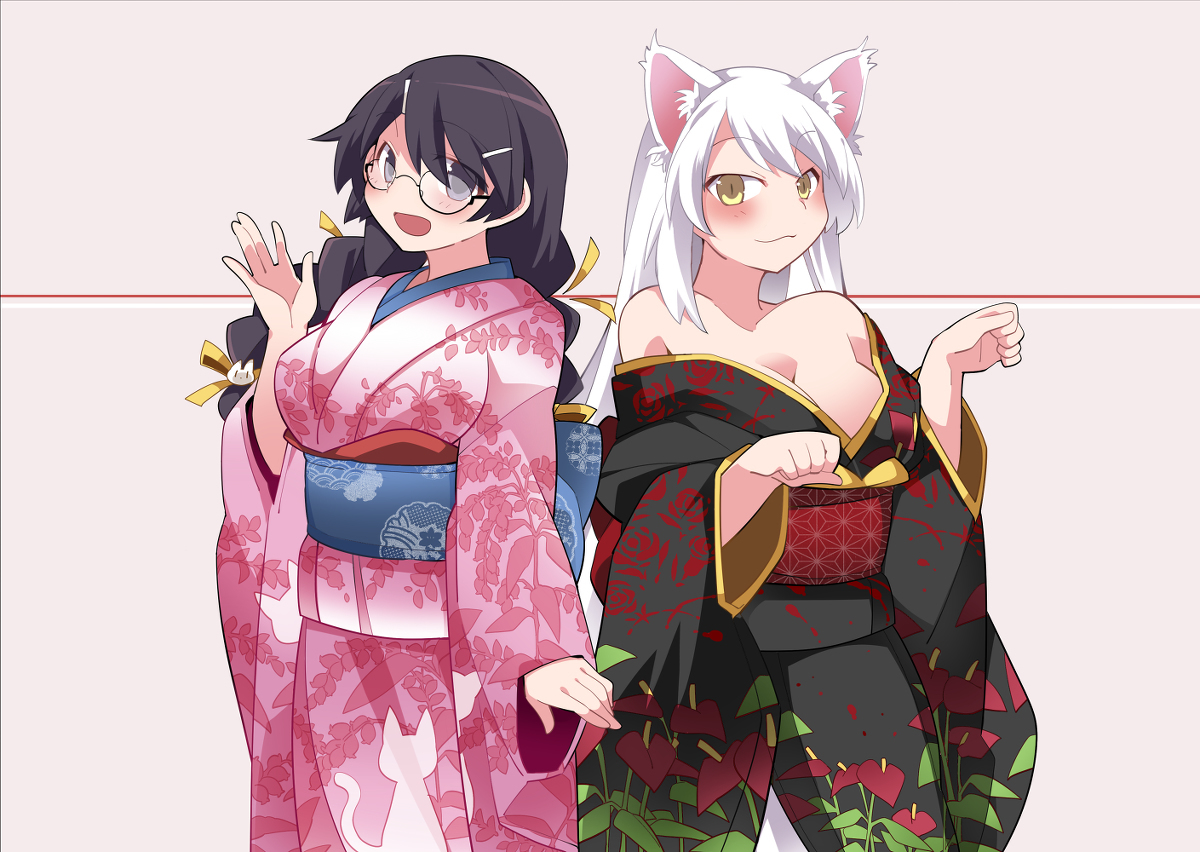 Girls and kimonos - Anime, Anime art, Monogatari series, Hachikuji Mayoi, Shinobu oshino, Ougi Oshino, Kanbaru suruga, Longpost