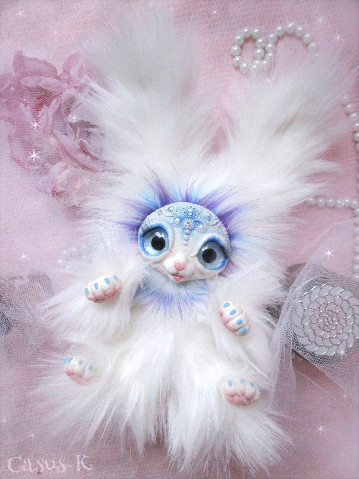 Bunny-sissy. - My, Author's toy, Hare, , Polymer clay, Mixed media, Fluffy, Longpost