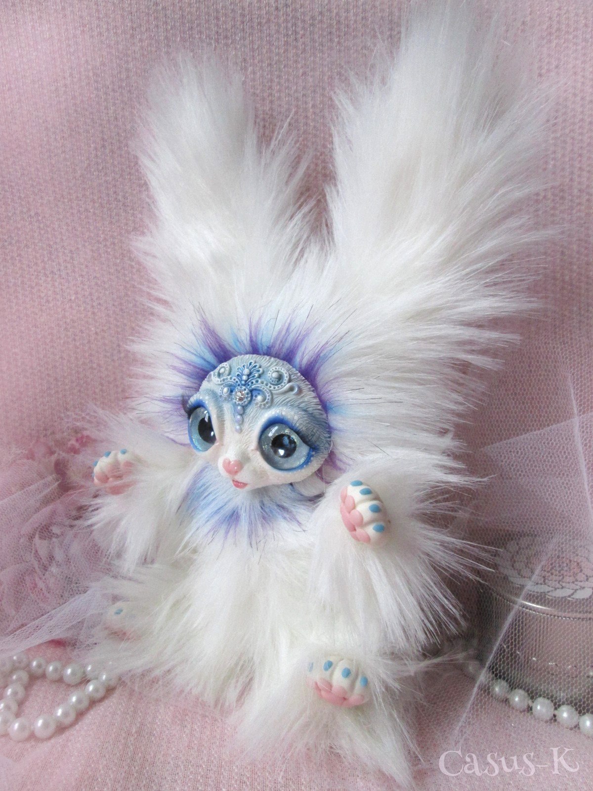 Bunny-sissy. - My, Author's toy, Hare, , Polymer clay, Mixed media, Fluffy, Longpost