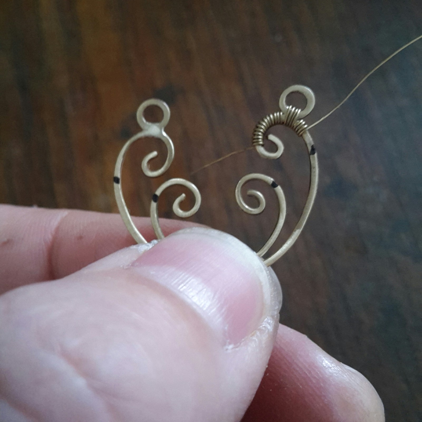 Brass earrings with pearls, part 2. - My, Needlework with process, Wire jewelry, Earrings, Longpost