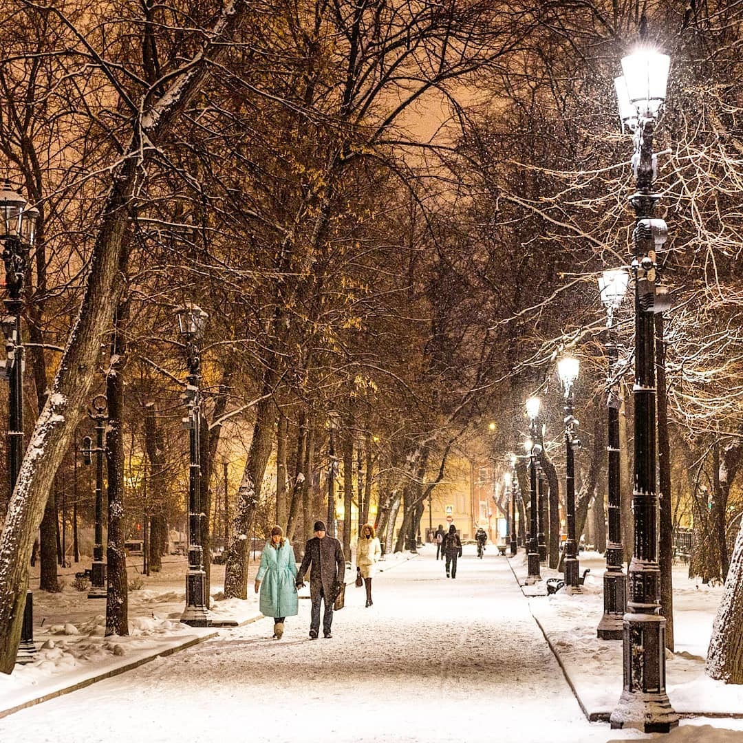 Winter Strastnoy Boulevard - Moscow, Moscow at night, Evening Moscow, The photo