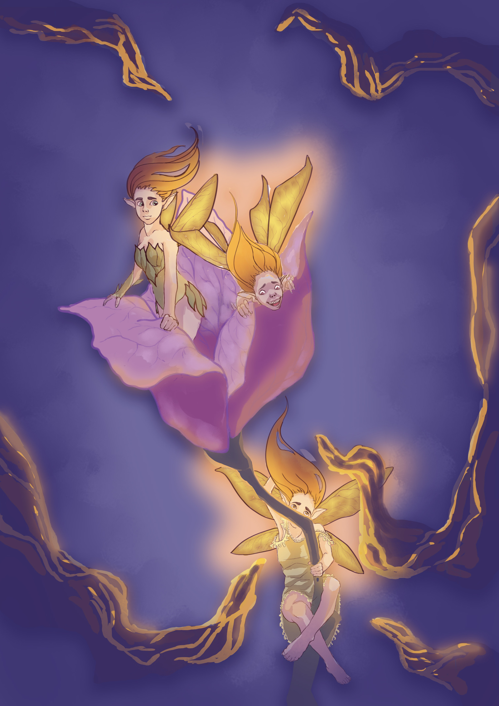 I drew fairies. I hope you will like it - My, Drawing, Art, Fantasy, Fairy, Longpost