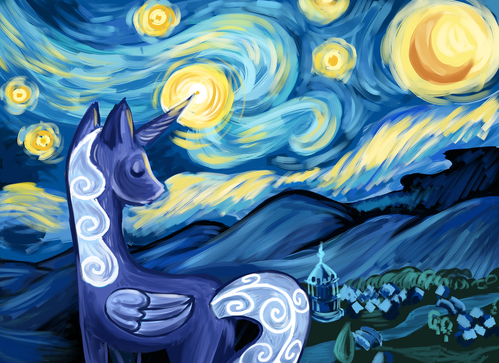 Luna's Starry Night - My little pony, Princess luna, Impressionism, van Gogh, PonyArt, Art