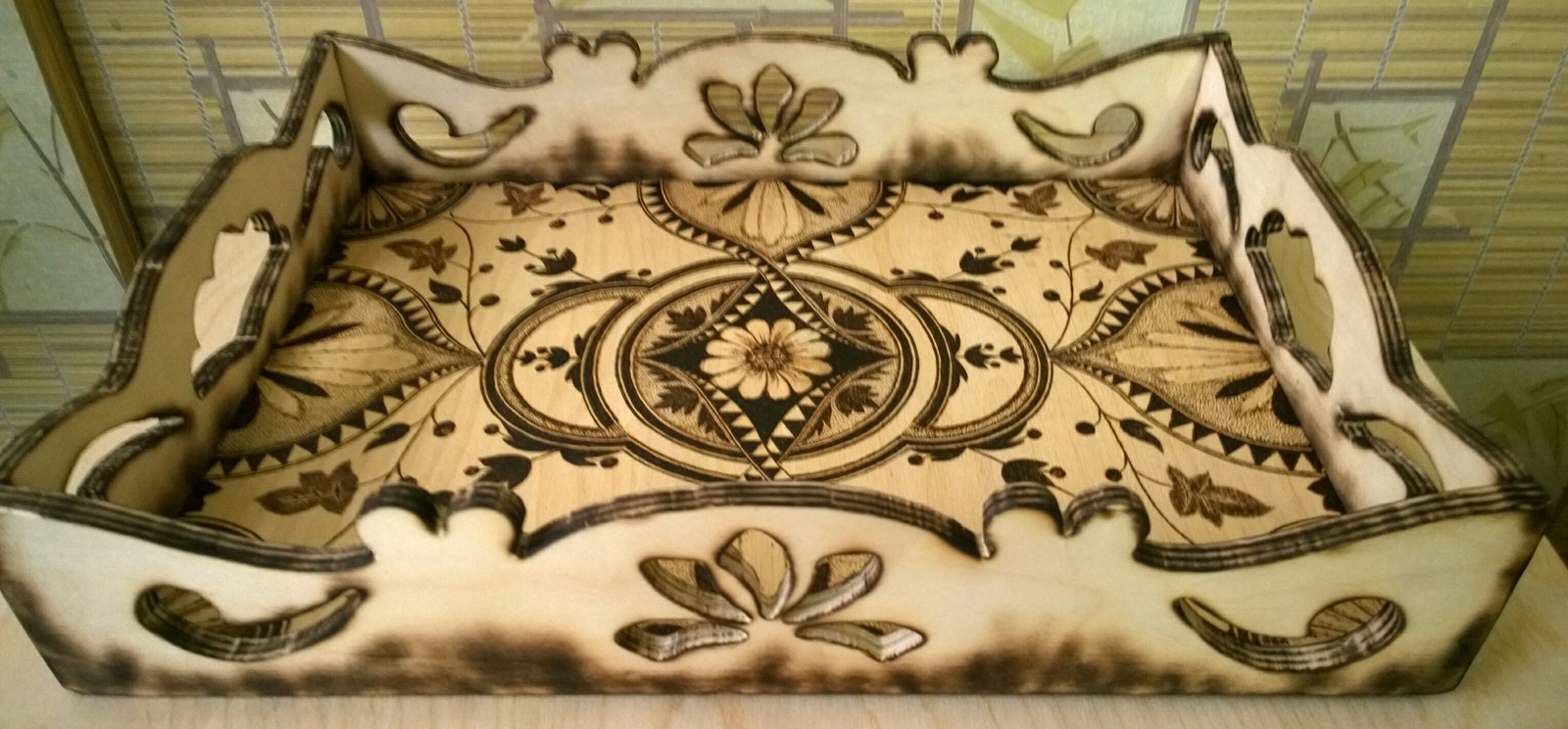 Tray Tenderness of the morning! - My, Longpost, Sawing, Pyrography, Tray, Tree, Needlework without process, Presents