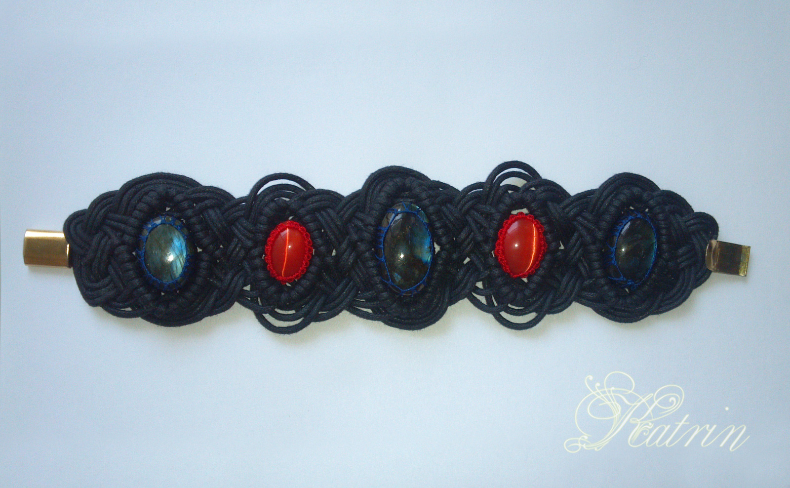 Men's bracelet with a stone - My, A bracelet, Weaving, Macrame, A rock, Longpost