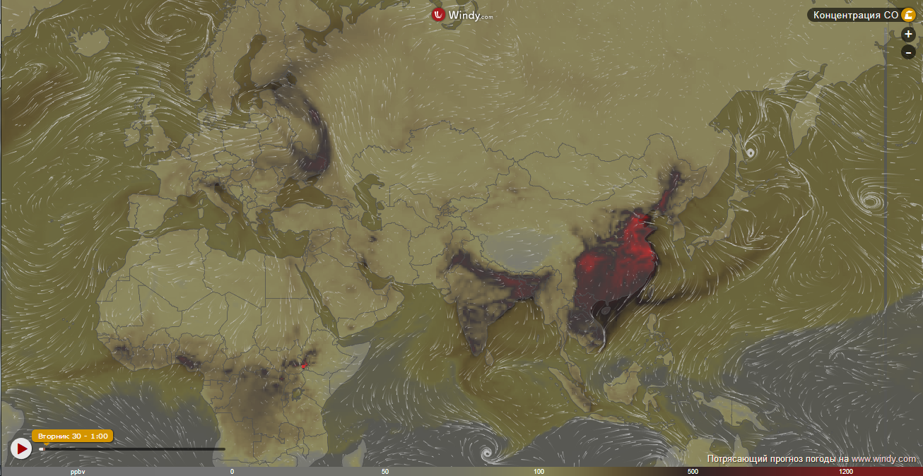 CO concentration. Things are not going well in China - China, Carbon monoxide, Ecology