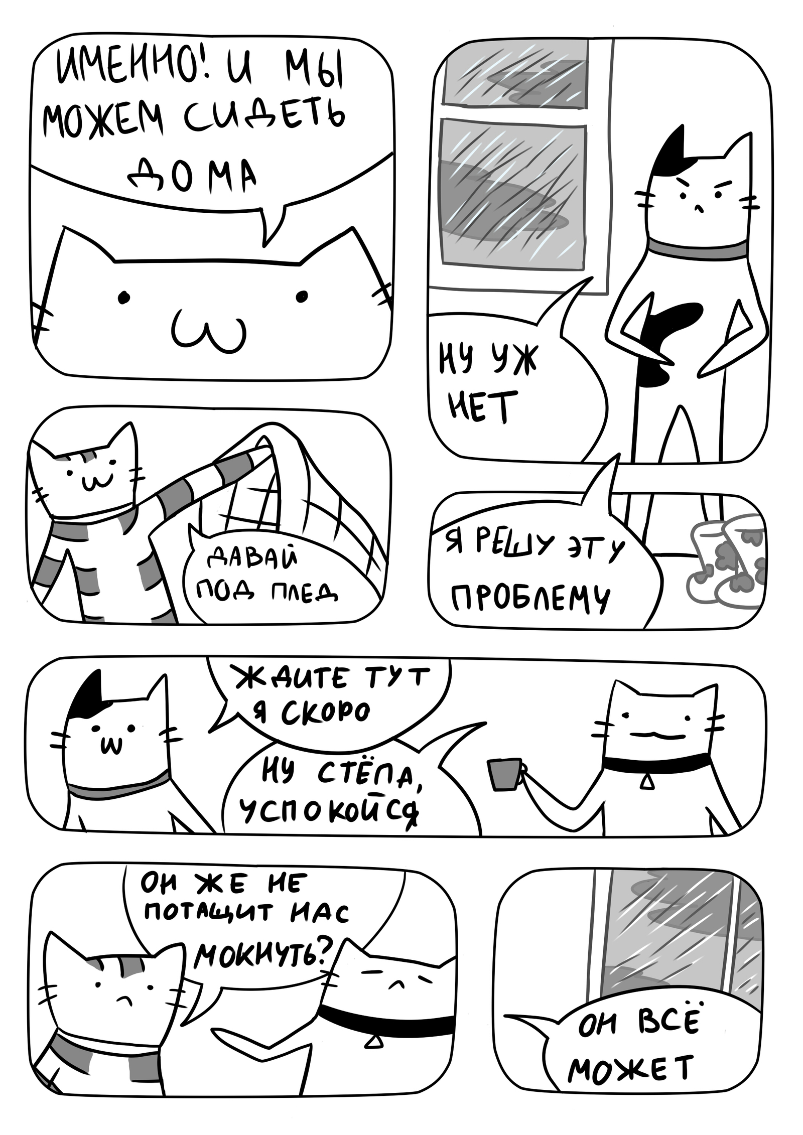 Cats on the street - My, cat, Comics, Rain, Umbrella, The sun, Weather, Black and white, The street, Longpost