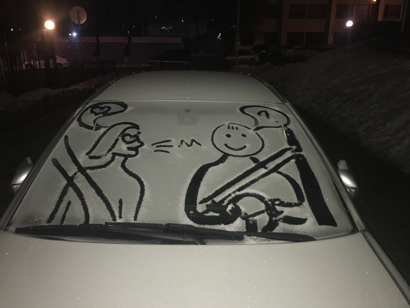 Mysterious morning message - Drawing, Windshield, Morning, Mystery