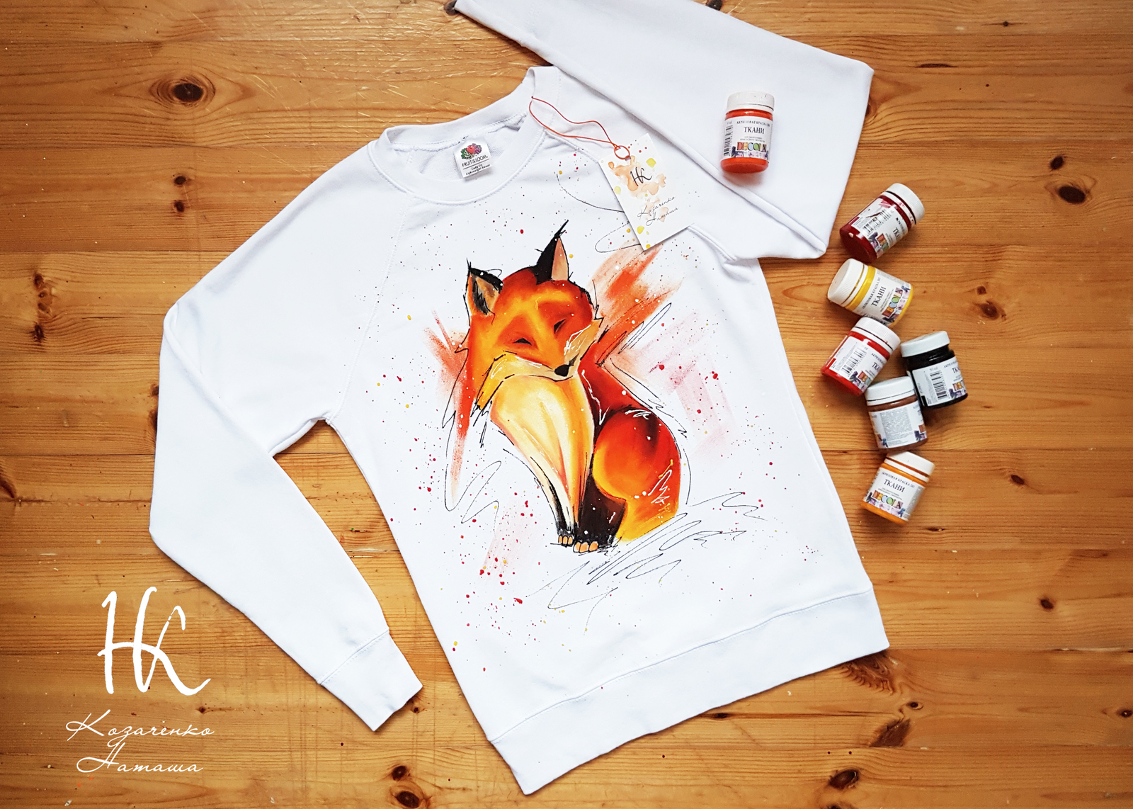 Hand painted! Fox! - My, Handmade, Painting on fabric, Art, Drawing, Handmade, Fox