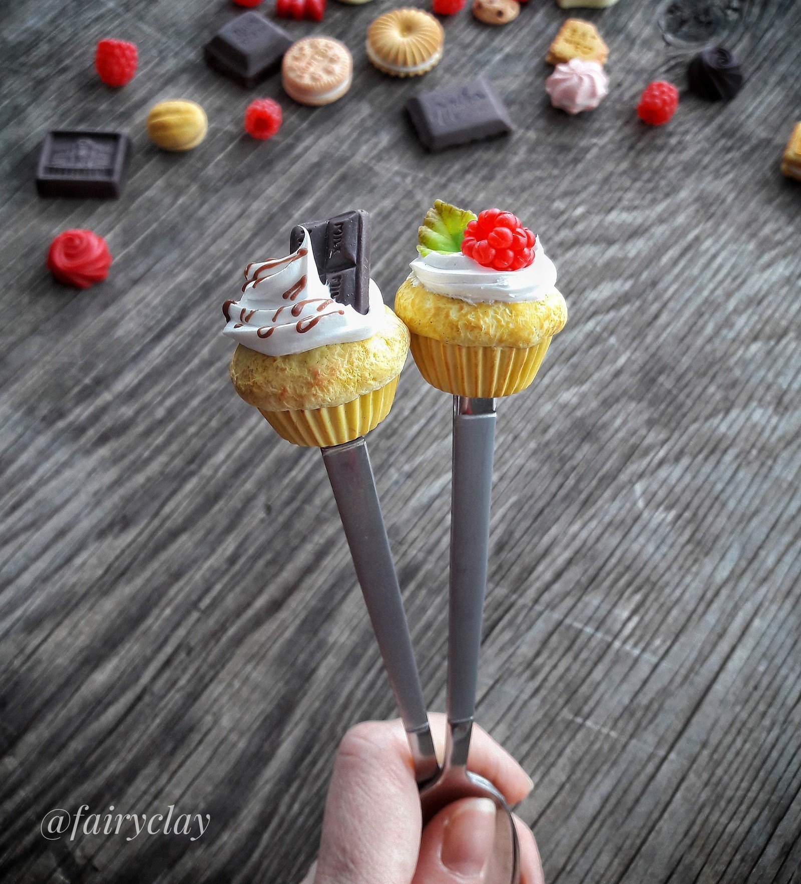 Realistic cream cupcakes - My, Delicious spoons, Polymer clay, Presents, Handmade, Needlework, Longpost