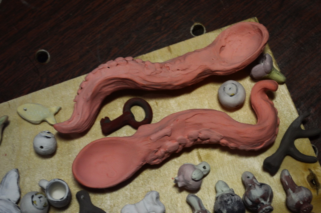 Caution, tentacles-2 - My, Ceramics, , Лепка, Tentacles, Octopus, A spoon, With your own hands, Handmade, Longpost