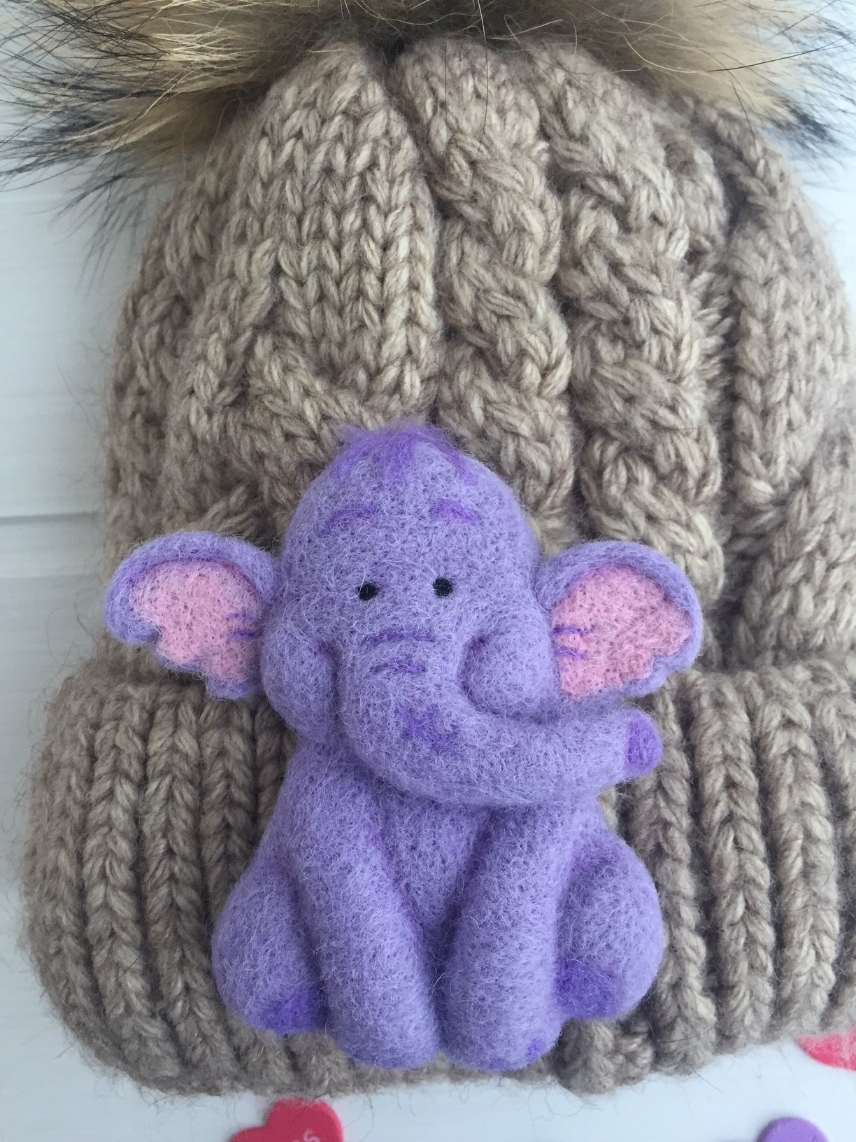 Elephant - brooch - My, Baby elephant, Needlework without process, Walt disney company, Brooch, Dry felting, Hobby, Creation, Copyright, Longpost