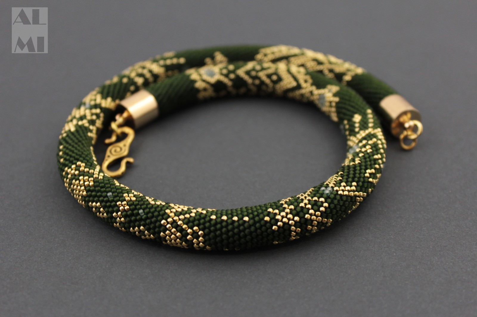 Gold, green, white - My, Needlework, Needlework without process, Hobby, Beads, Beaded harnesses, Longpost