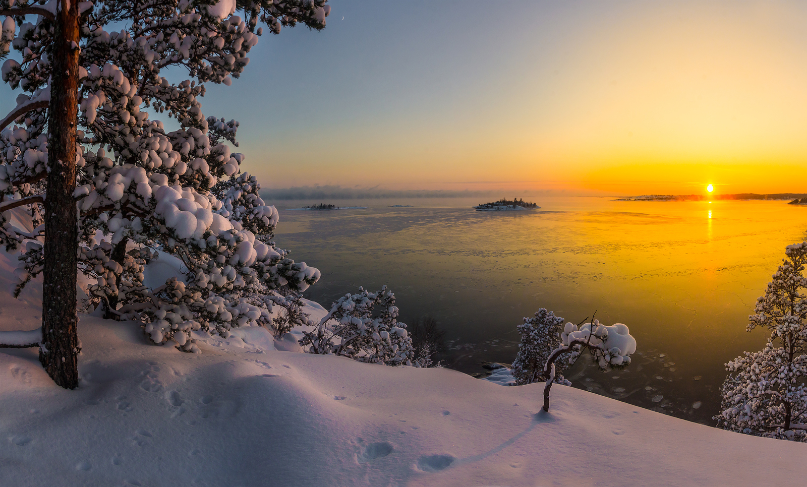 Sunset on Ladoga - Russia, Nature, Sunset, Ladoga, Winter