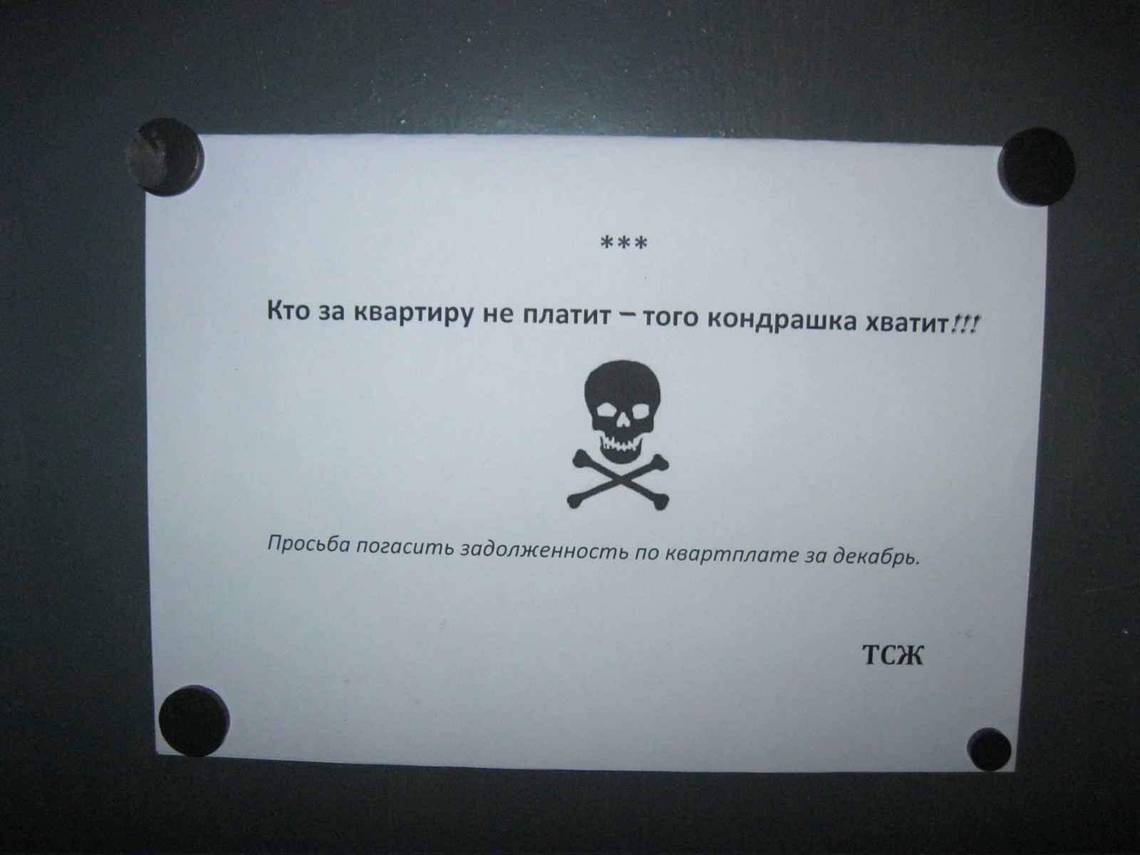 Мотивирующее объявление. - Моё, Креатив, Креатив объявление, Объявление, Квартплата, ТСЖ, Мотивация, Угроза, Испуг