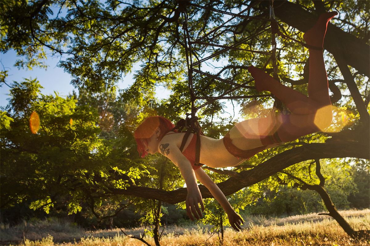 Rope-bondage: Shibari in nature - NSFW, My, Shibari, Bondage, BDSM, Ero Corner, Underwear, Fetishism, Stockings, Longpost