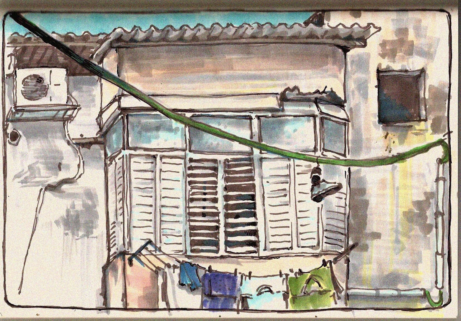 Balcony in South Tel Aviviv - My, Balcony, Drawing, Sketch