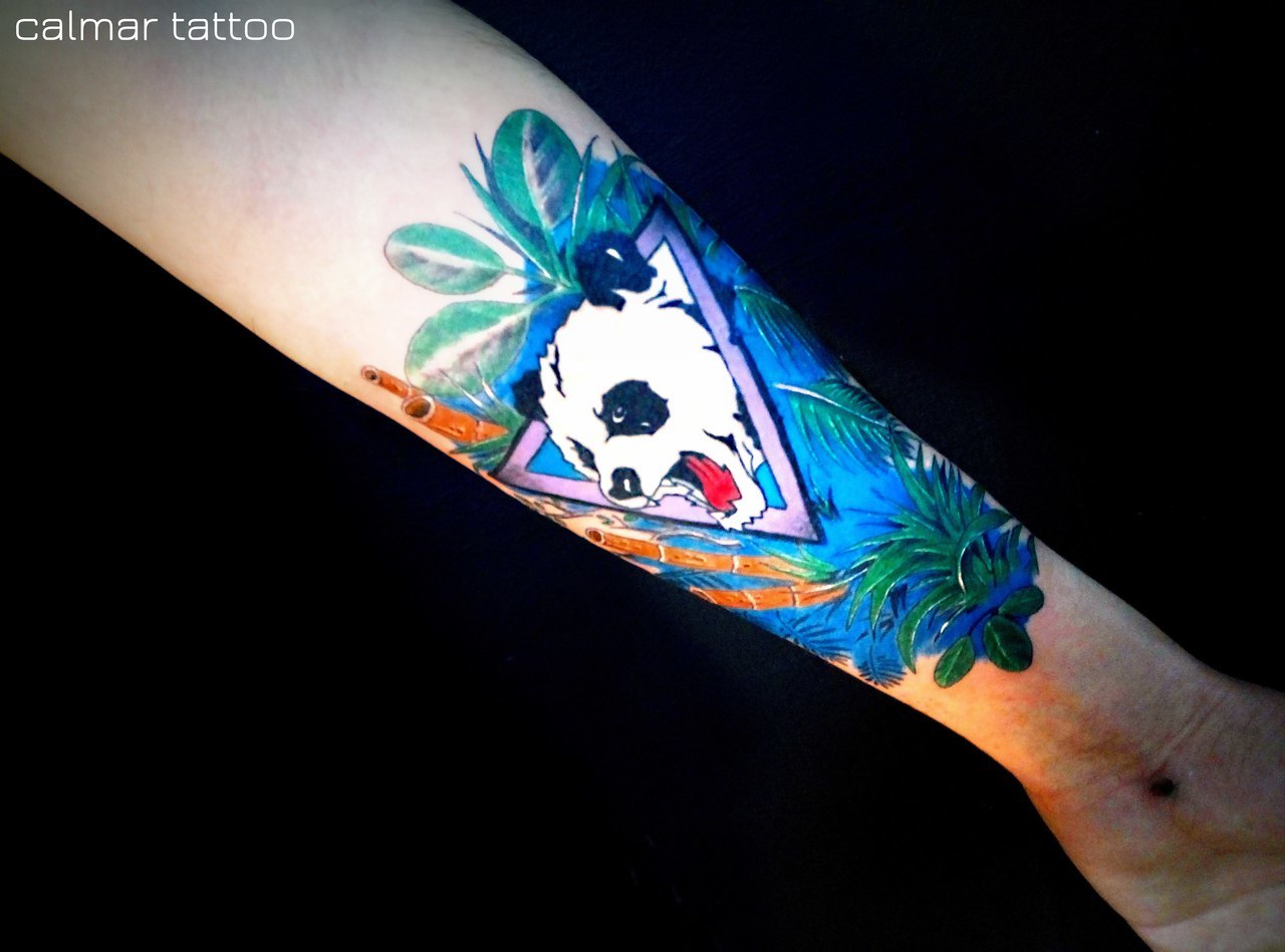 Panda Surrounded by Jungle - My, Panda, Tattoo, Jungle, Bamboo, Triangle