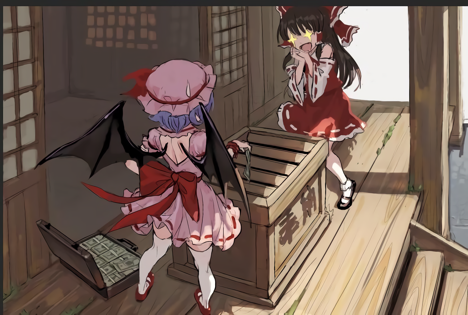 Is it me? Is it me? - Anime, Anime art, Touhou, Remilia scarlet, Hakurei Reimu, FKEY