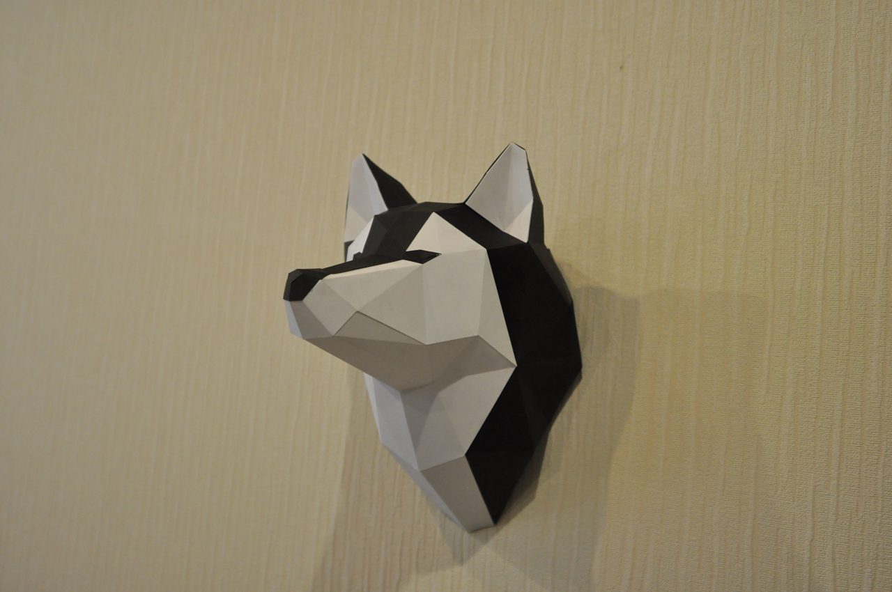 Husky head on the wall - My, Husky, Papercraft, , Paper, Trophy, Longpost