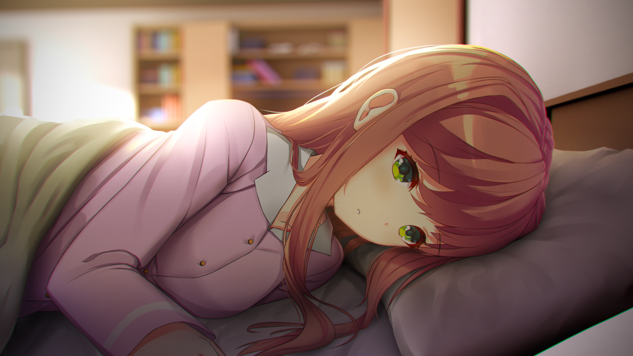 Waking up with Monika - Doki Doki Literature Club, Monika, Anime Art, Аниме, Визуальная новелла, Не аниме, Арт, Just monika