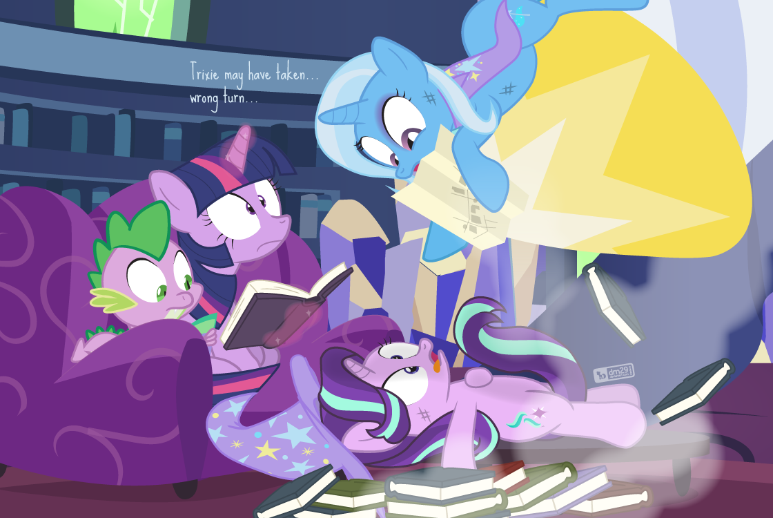 Slightly hard landing - My little pony, PonyArt, Trixie, Starlight Glimmer, Twilight sparkle, Spike