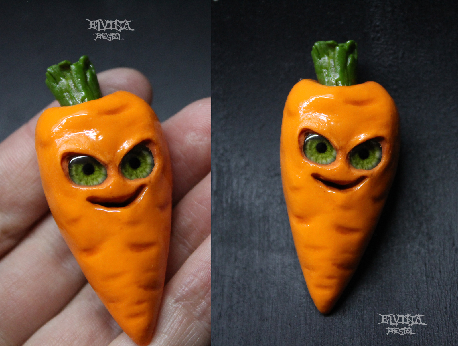 Limited sanity. big-eyed food part 2 - My, Polymer clay, Food, Eyes, Brooch, Longpost