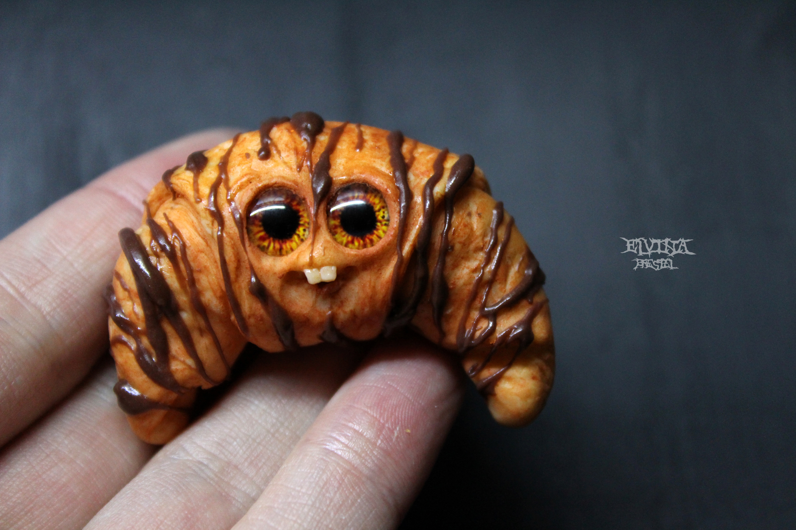 Limited sanity. big-eyed food part 2 - My, Polymer clay, Food, Eyes, Brooch, Longpost