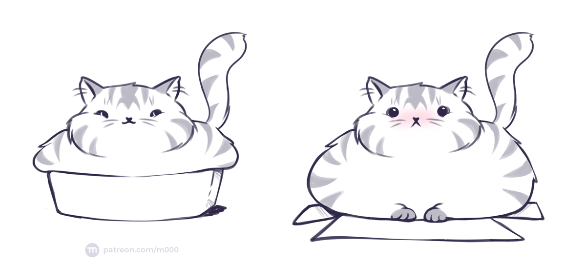 fat cat problems - My, cat, Box and cat, Drawing