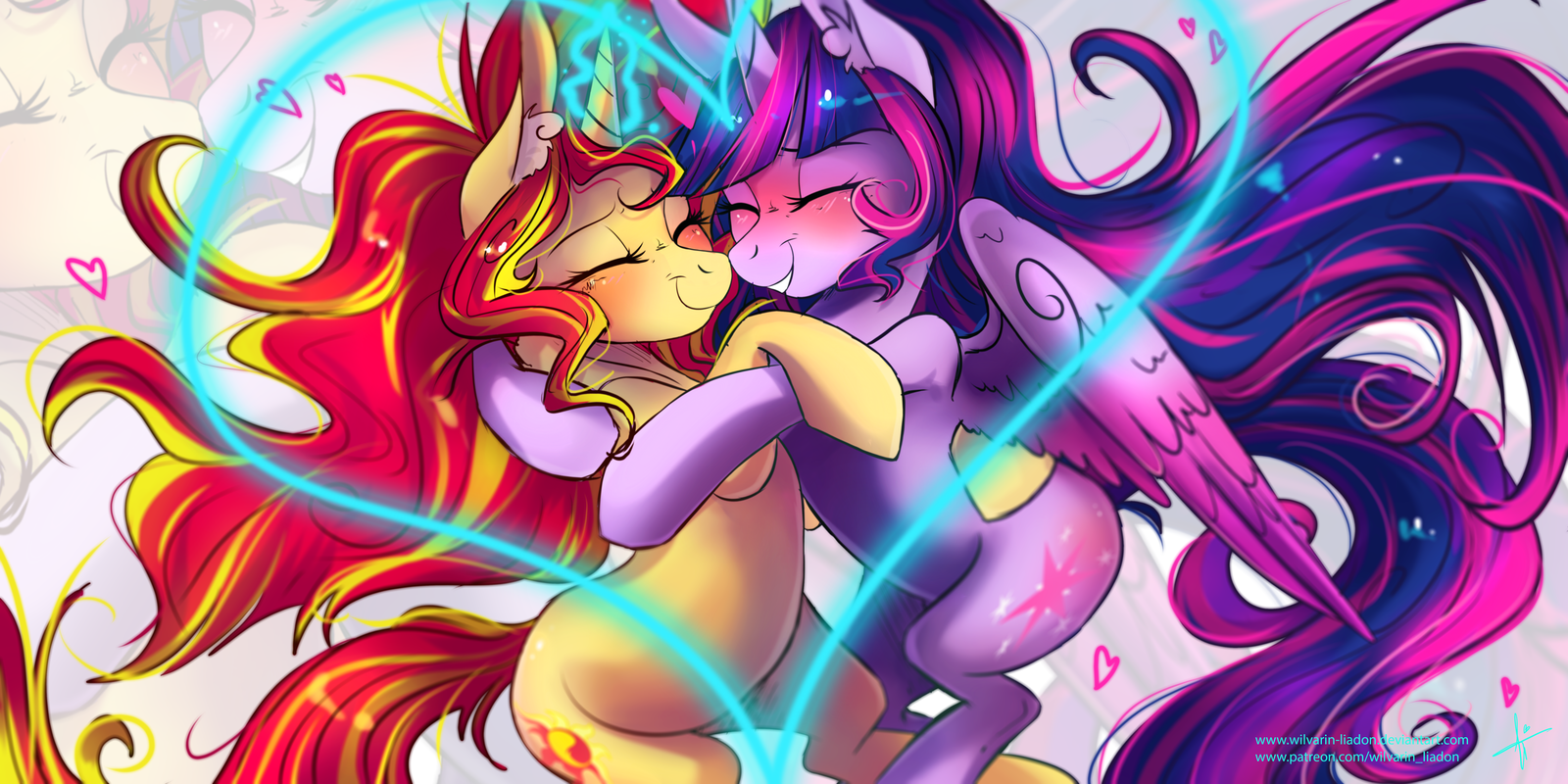 Cosy hugs by Wilvarin-Liadon - My little pony, Sunset shimmer, Twilight sparkle, Shipping, MLP Lesbian