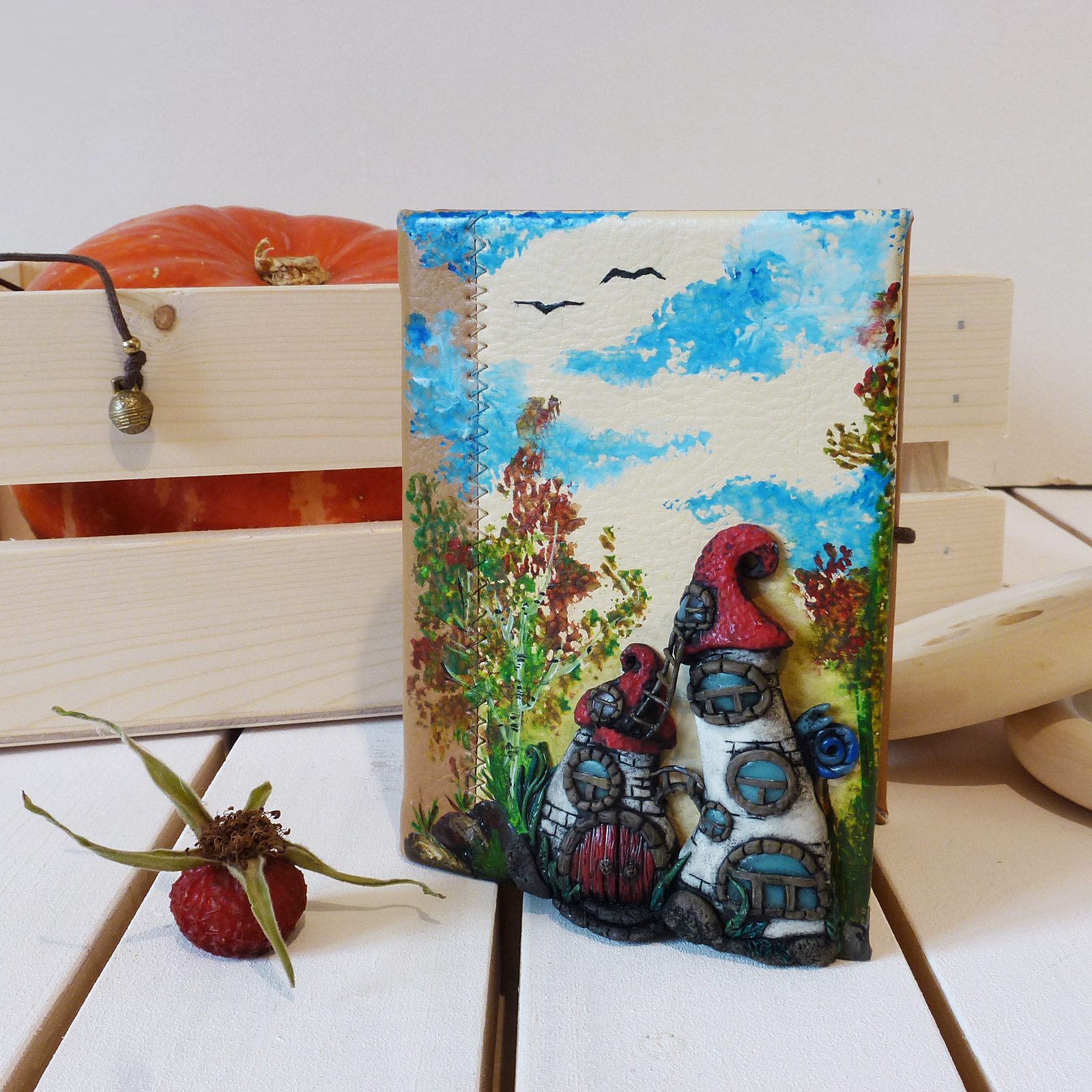 Notebooks with houses - My, Notebook, Polymer clay, Fairytale house, , Needlework without process, Longpost, Aging