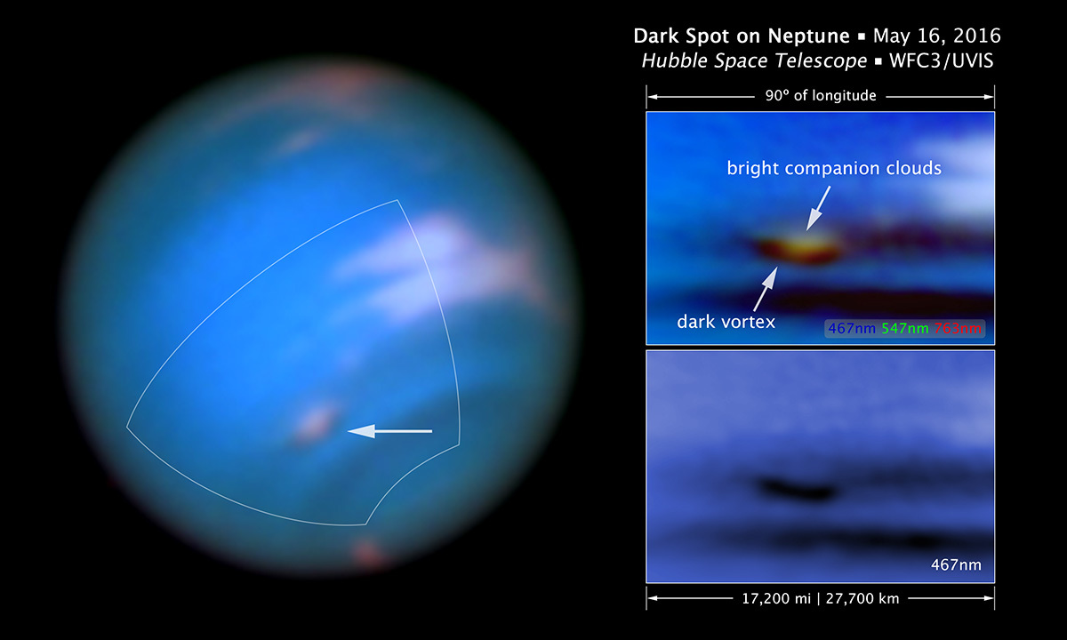 The Hubble telescope captured the attenuation of the storm on Neptune - Space, Storm, Neptune, Stains, , Connection, Planet, Voyager, Longpost, Tag