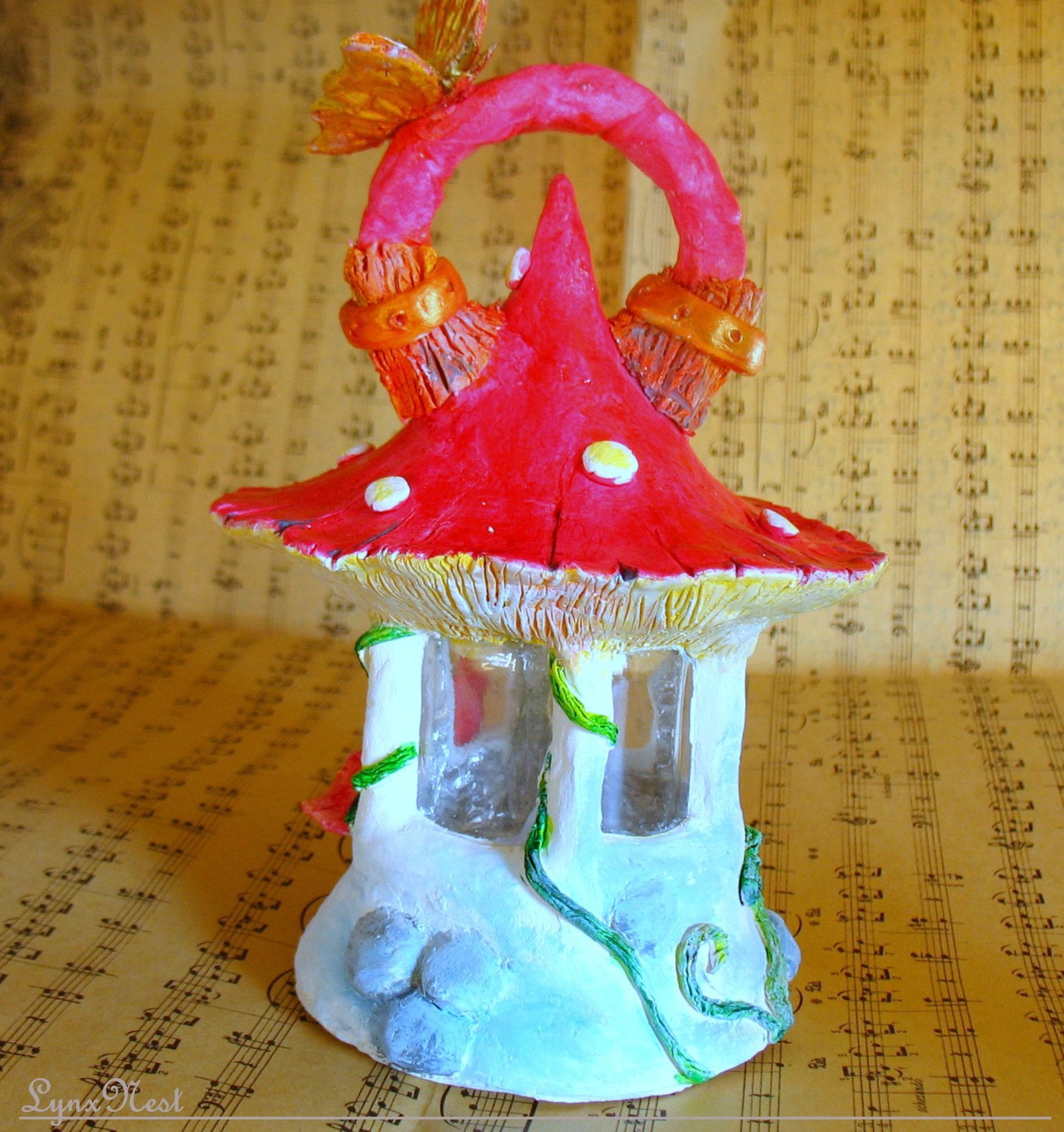 Cold porcelain lantern house - My, Cold porcelain, Flashlight, Needlework with process, Лепка, Fairytale house, Longpost