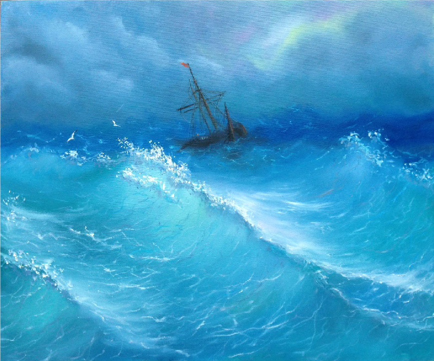 Based on I.K. Aivazovsky - My, Art, Painting, Painting, Aivazovsky, Sea, , Ship, Wave