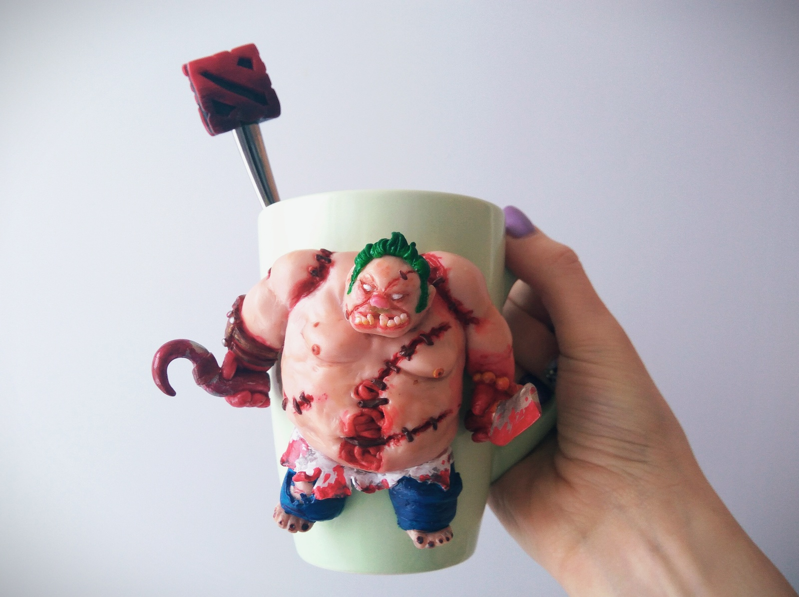 Cup decorated with polymer clay.Pudge - My, Polymer clay, Pooj, Handmade, Dota