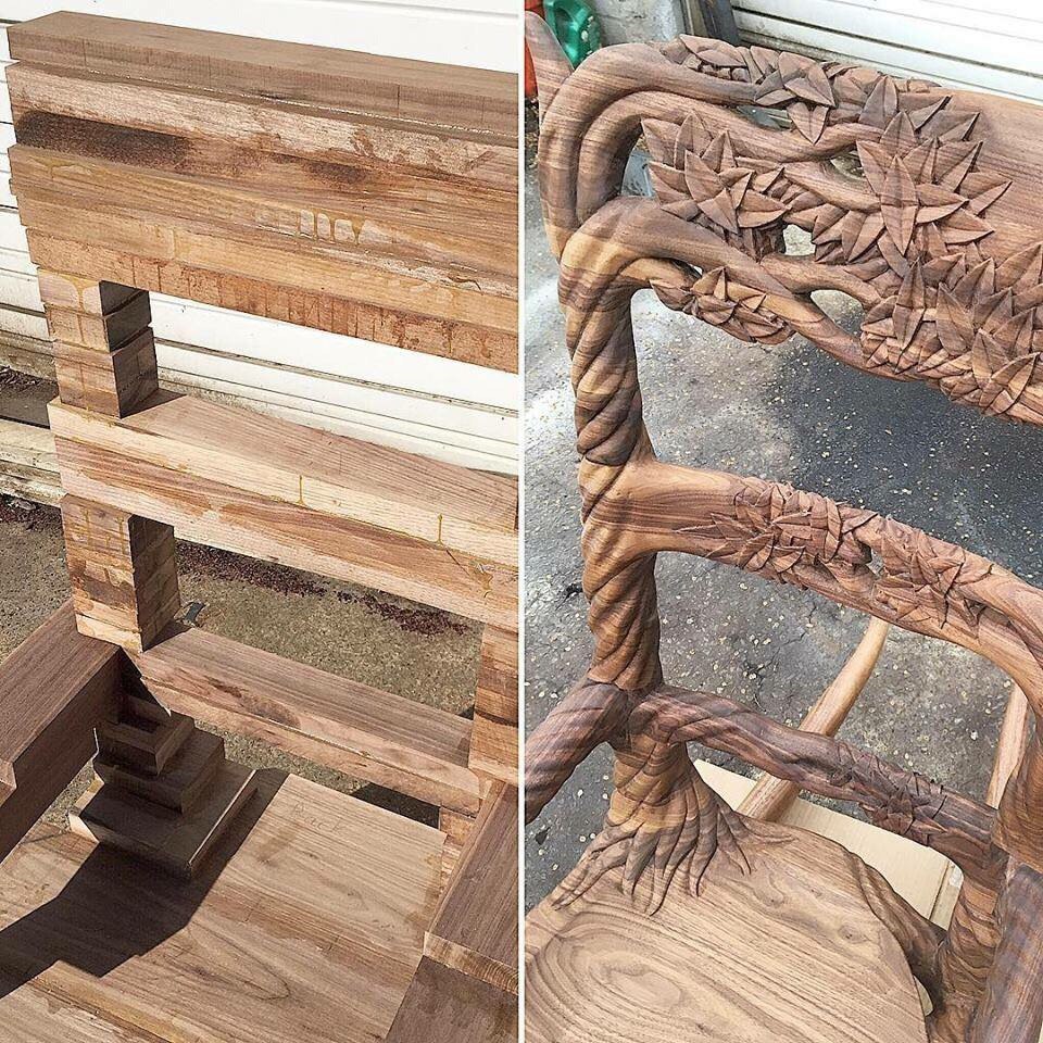 Wood carving - Wood carving, Chair, Needlework