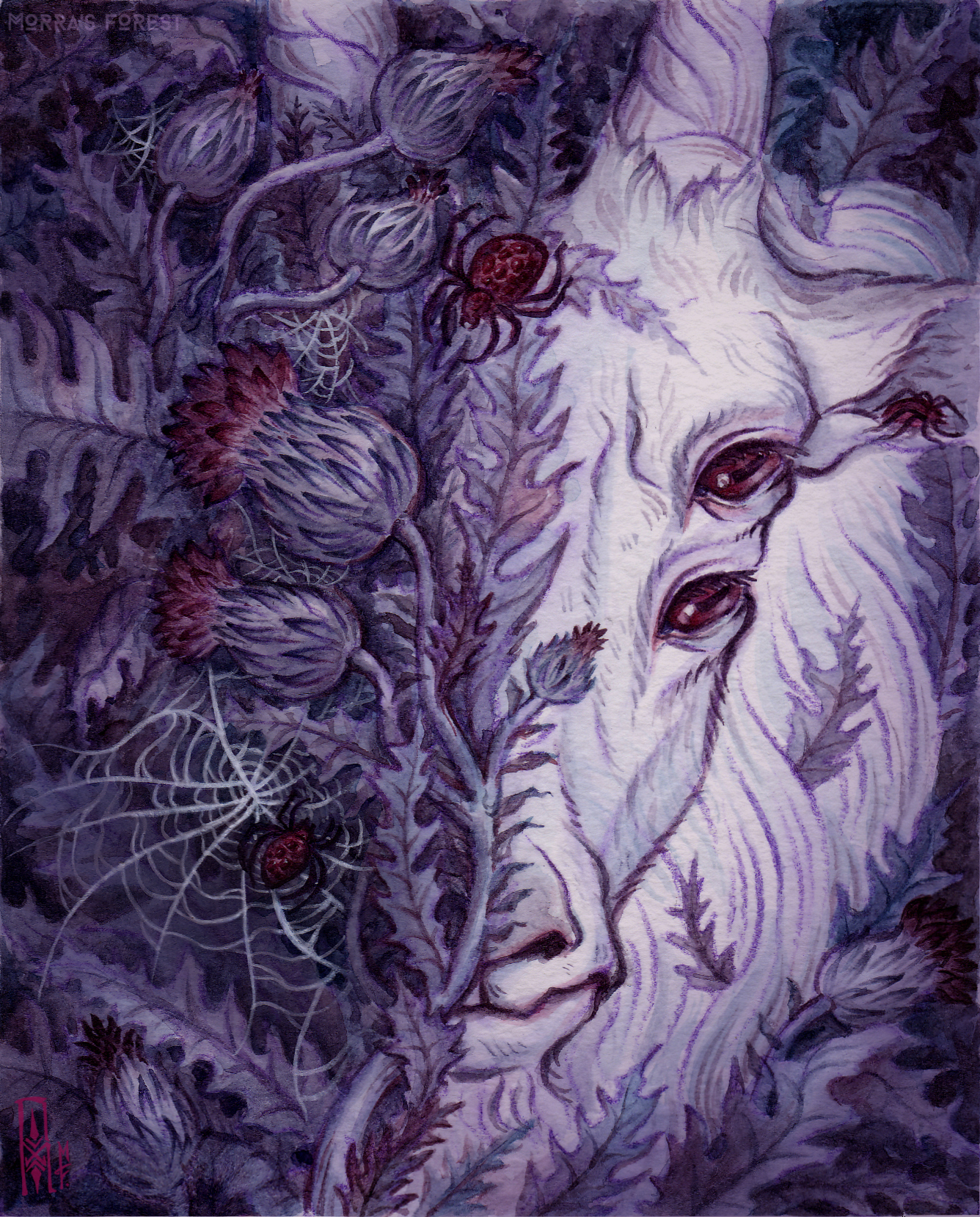 Thistle - My, Drawing, Watercolor, Thistle, Goat, Spider