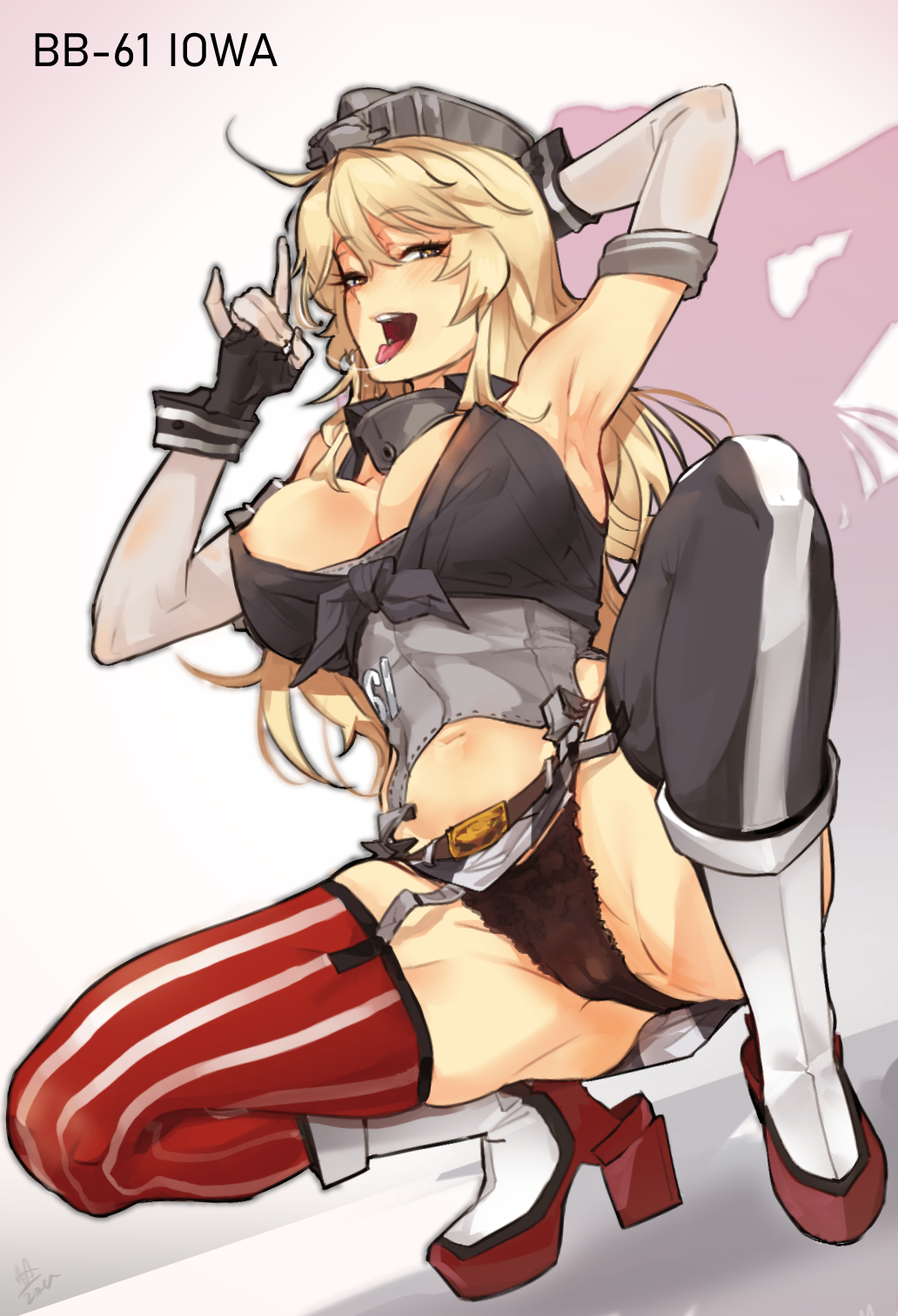 American Call girl - NSFW, Kantai collection, Uss Iowa, Anime, Anime art, Boobs, Underwear