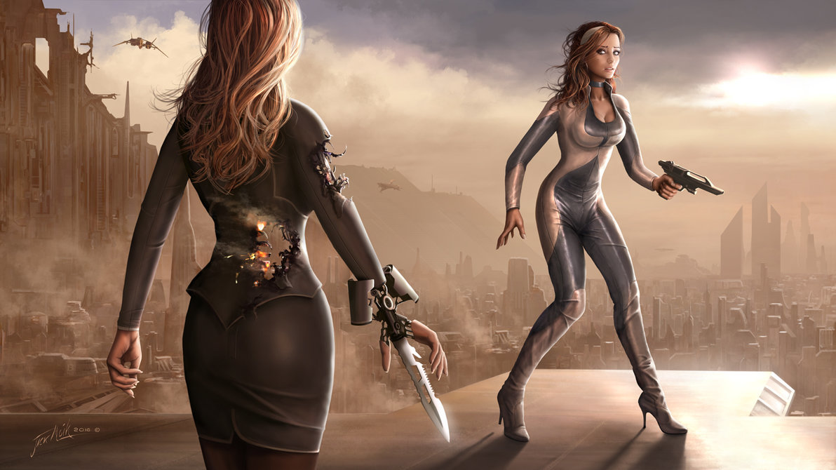 Time to die - Art, Girls, Cyborgs, Fantasy, Town