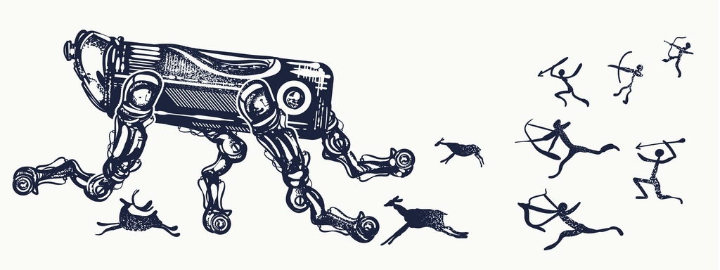 When I went into the wrong yard - Boston dynamics, Robot, Robotics, , Caricature, Tattoo, Tattoo sketch