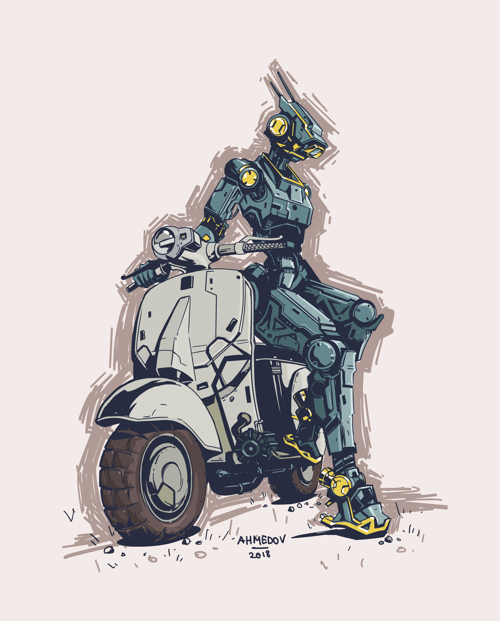 March of robots #5 - My, Marchofrobots, Illustrations, Art, Drawing, Robot, Technics, SAI, Longpost