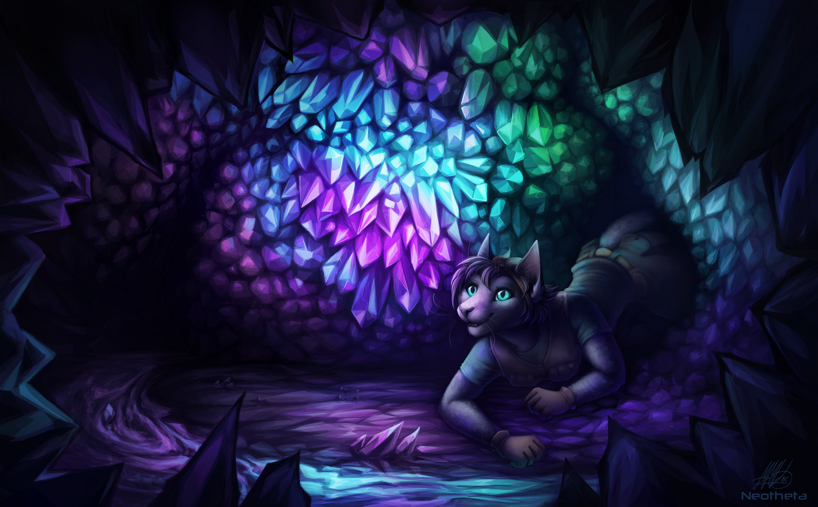 Crystal Cave - Furry, Neotheta, Furry art, Furry feline