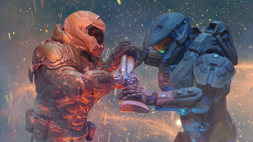 Doomguy vs Master Chief - Art, Doom, Halo, Game art, Not mine, Reddit