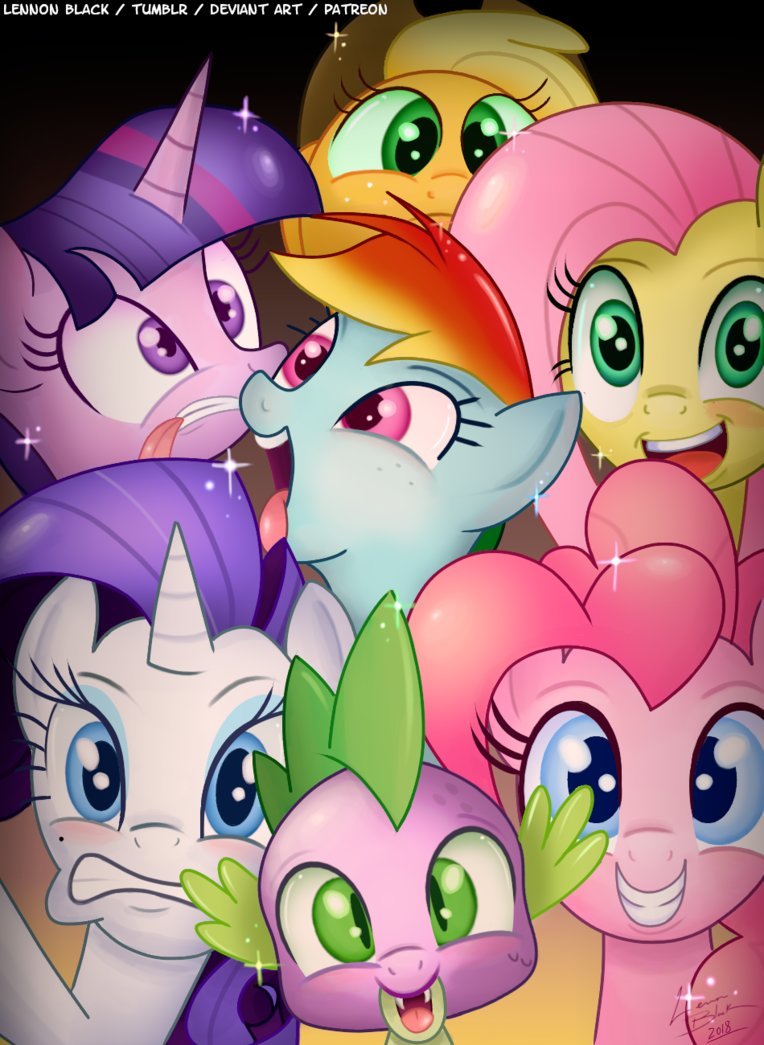 Group Photo - My little pony, PonyArt, Mane 6, Spike, Lennonblack