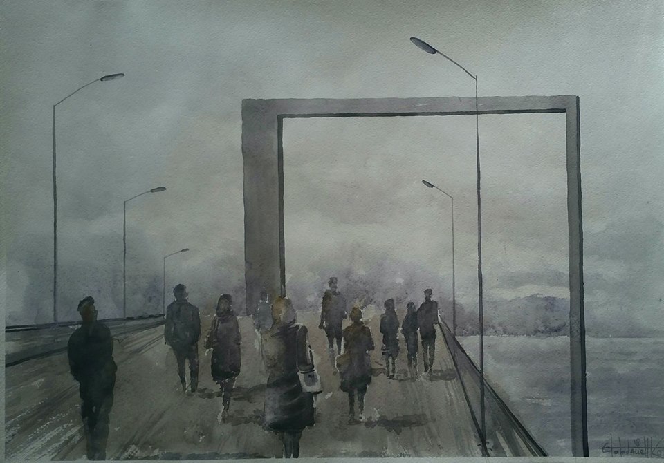 People and Gates (2018). Paper, watercolor 60x42cm - My, Painting, Watercolor, People, Painting, Art, Drawing, Art